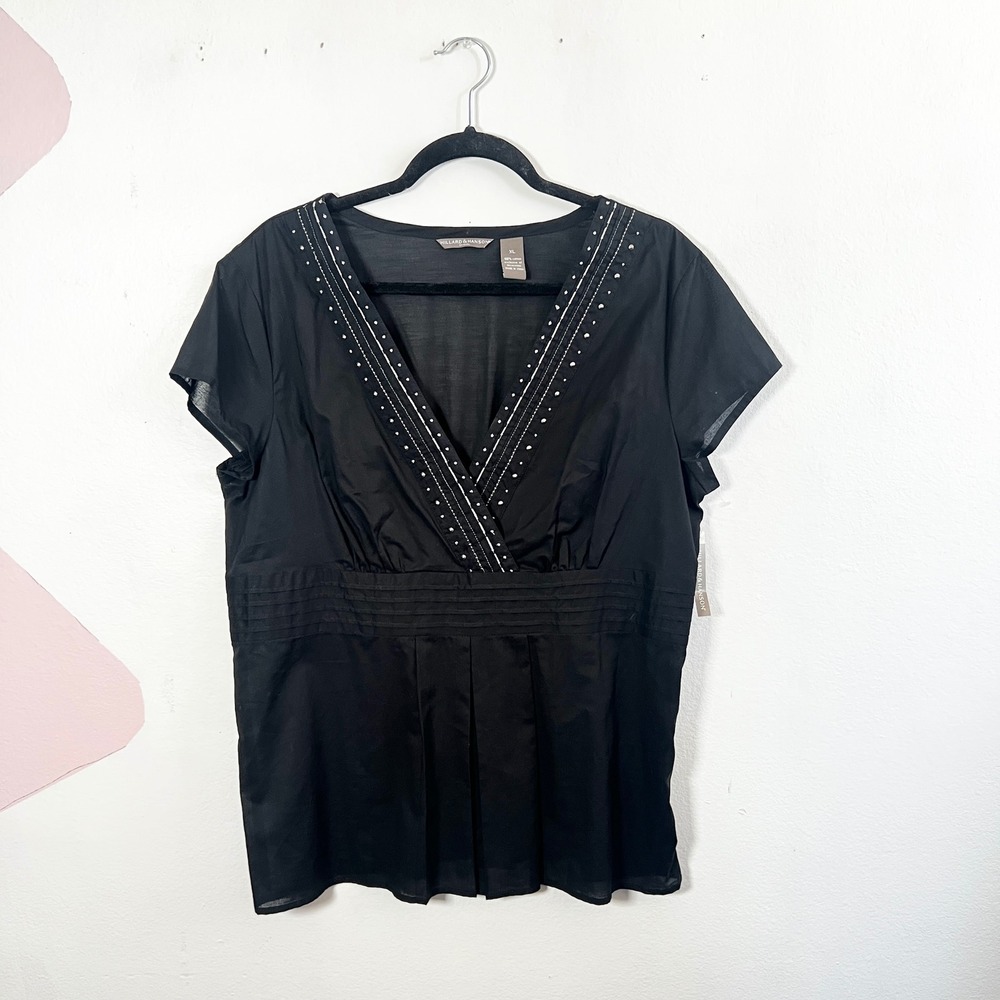 Vtg Y2K 2000s Babydoll Top Women's XL Black Studded Goth Indie Sleaze